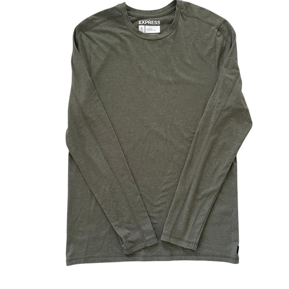 Men’s Khaki Green Long Sleeve Crewneck Cotton‎ Blend Tee Size M
